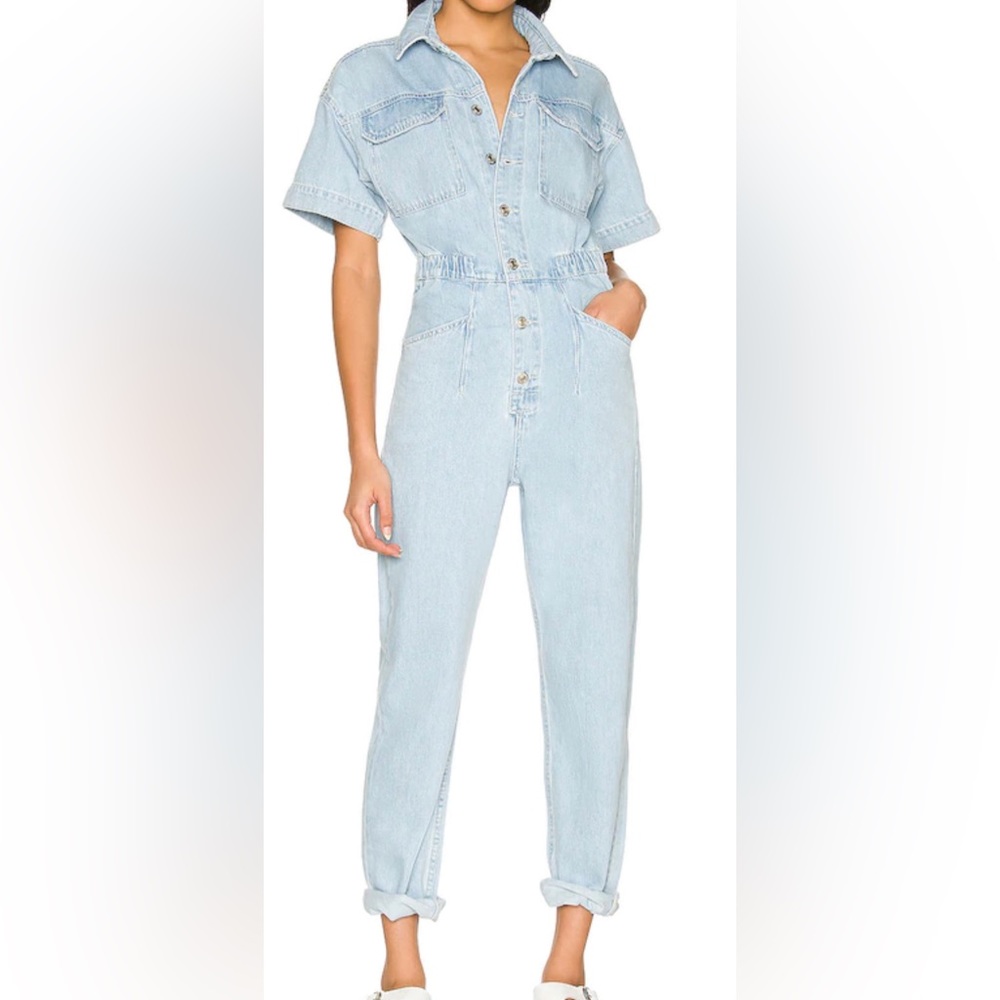Free People Light Wash Denim Jumpsuit